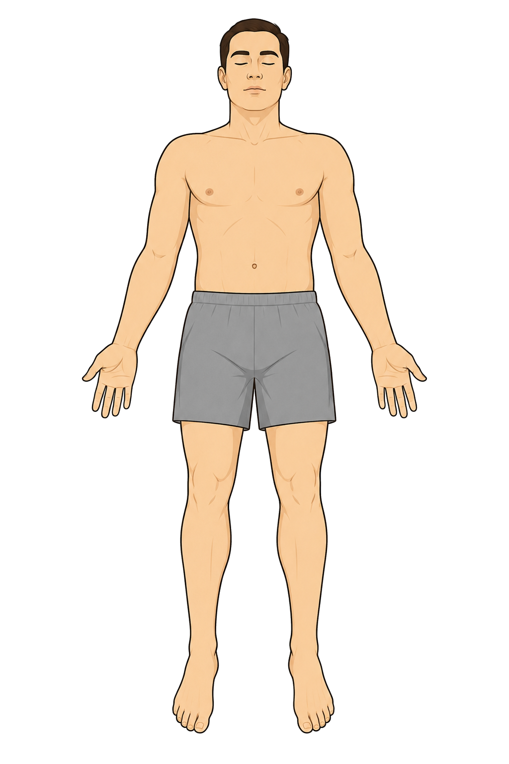 SimSimple-style patient card, adult male, blank skin for marking wounds